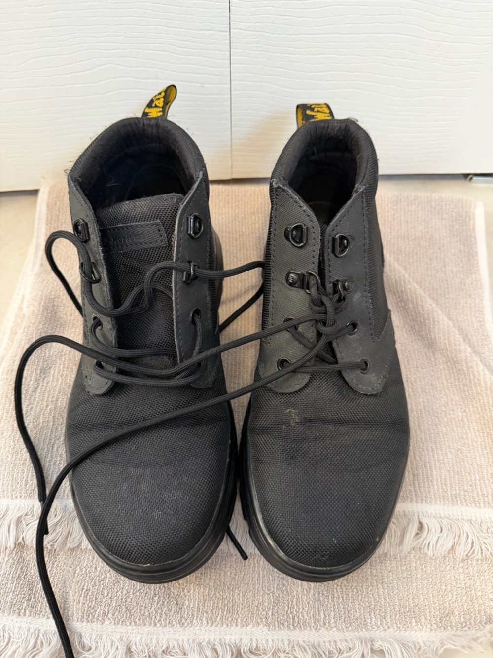 Dr. Martens Black Canvas Chukka Boots with Yellow Heel Loop